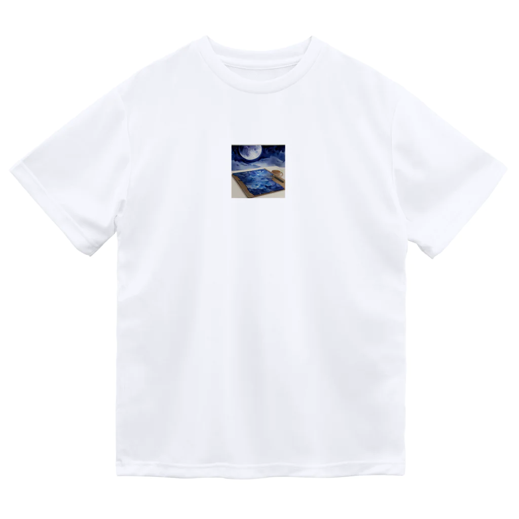 ZZRR12の月を描く画家の手 ドライTシャツ