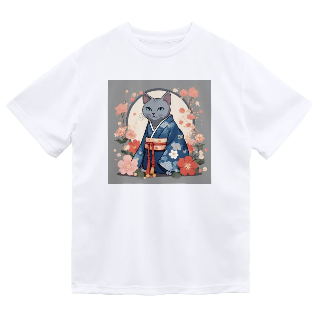 coco_peroのお正月の着物を着たロシアンブルーの猫ちゃんグッズ Dry T-Shirt