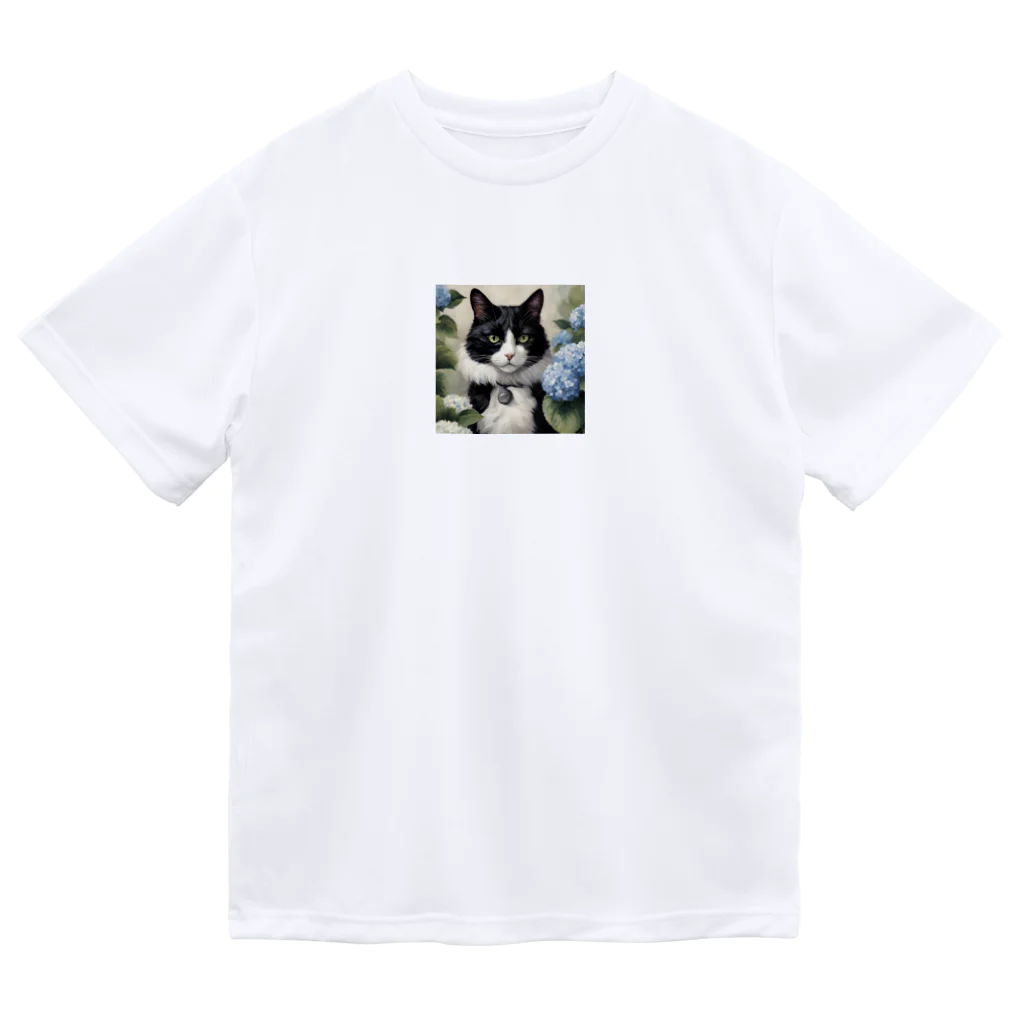 capcat1919のハチワレ猫白黒と紫陽花 ドライTシャツ