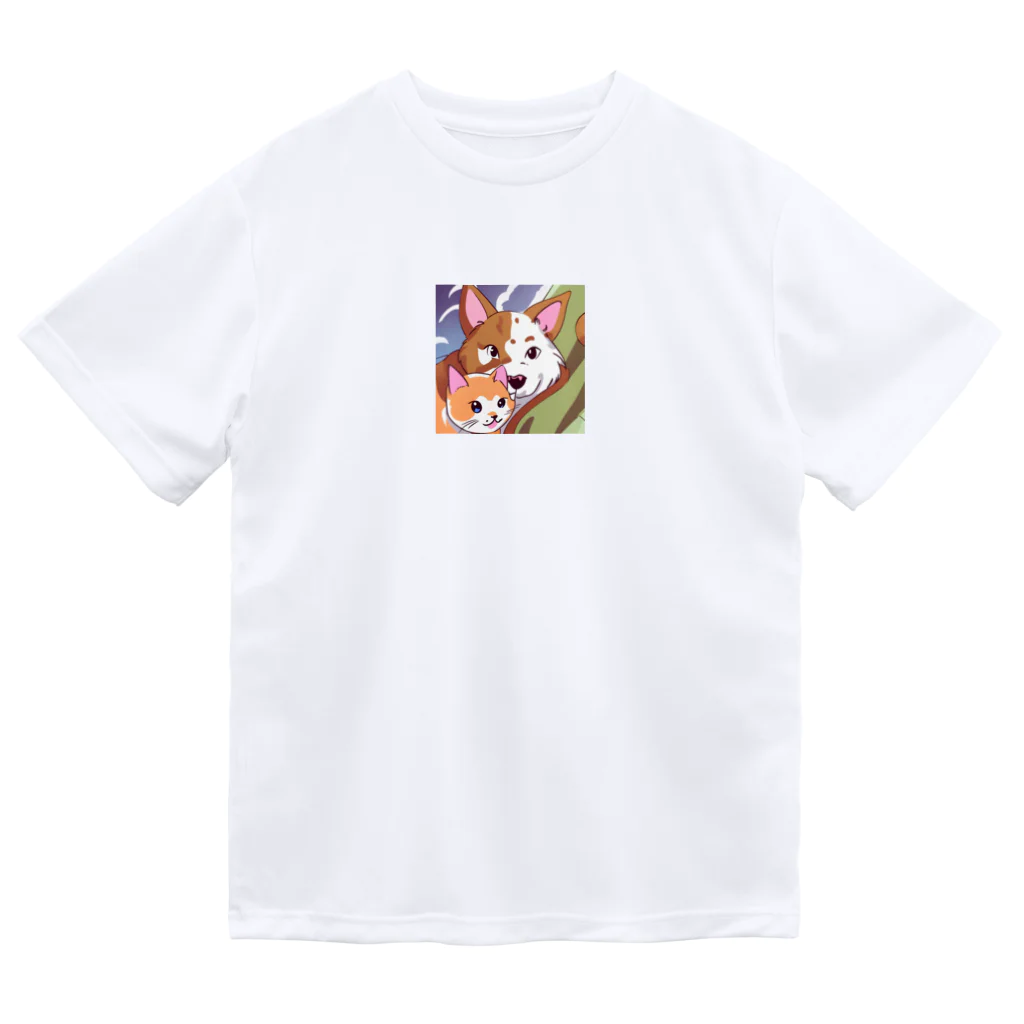 かわいいキャラクターのちょーかわいい犬と猫のイラストグッズ ドライTシャツ