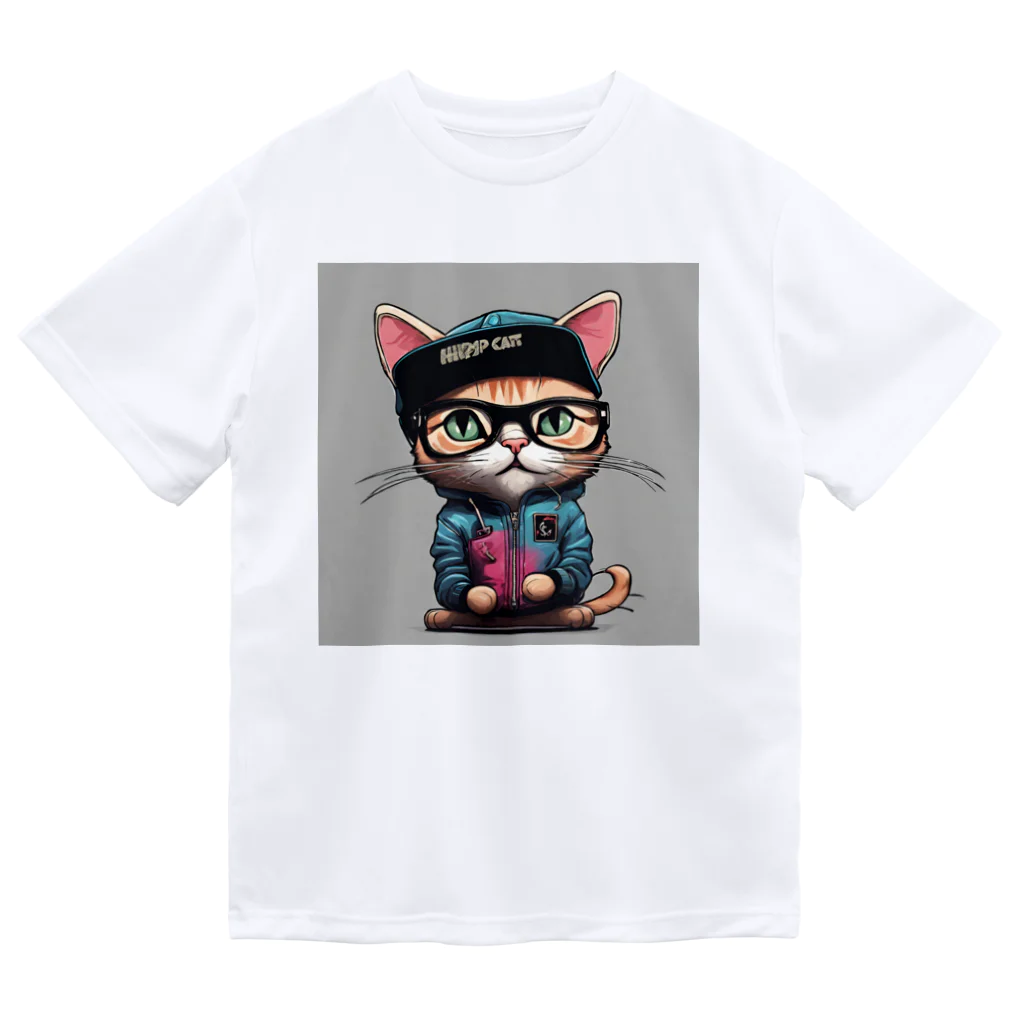 非常口社長のヒップホップ猫 ドライTシャツ