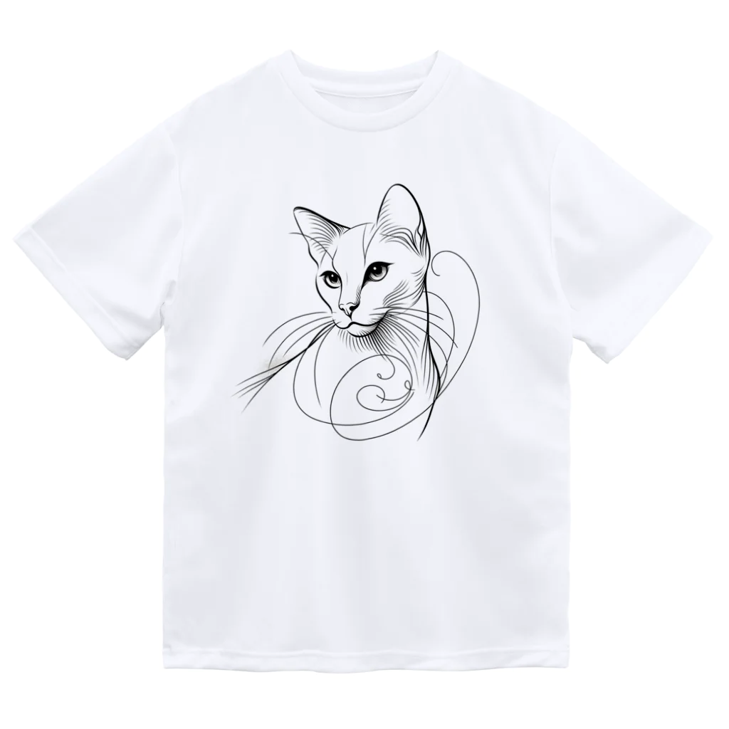 cat houseのline drawing white cat ドライTシャツ