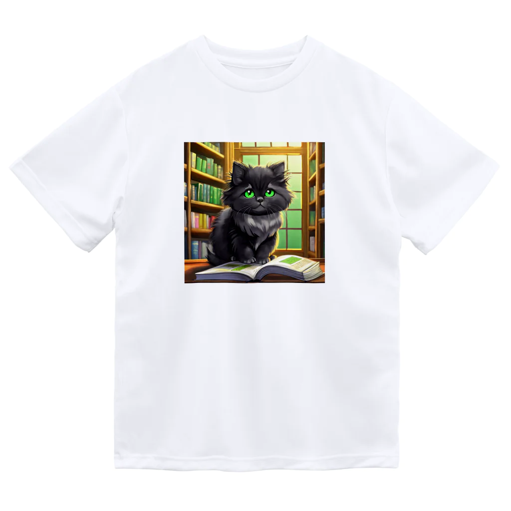 yoiyononakaの図書室の黒猫02 ドライTシャツ