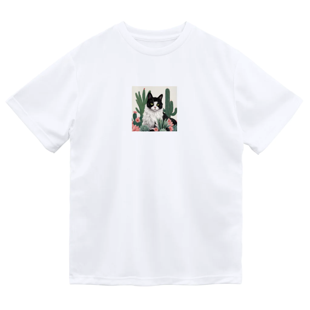 capcat1919のハチワレ白黒猫とサボテン Dry T-Shirt