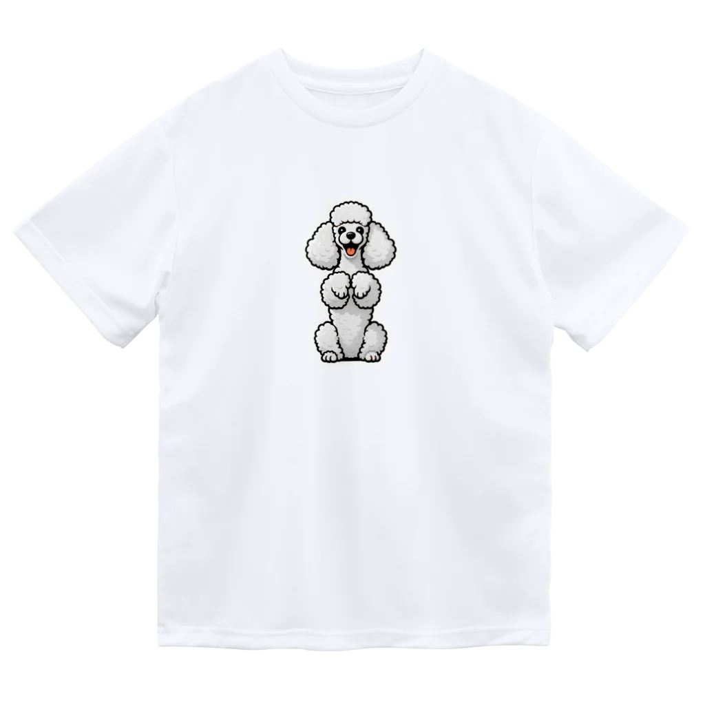 COCO SHOPのホワイトカラーのプードル（ちんちんポーズ） ドライTシャツ