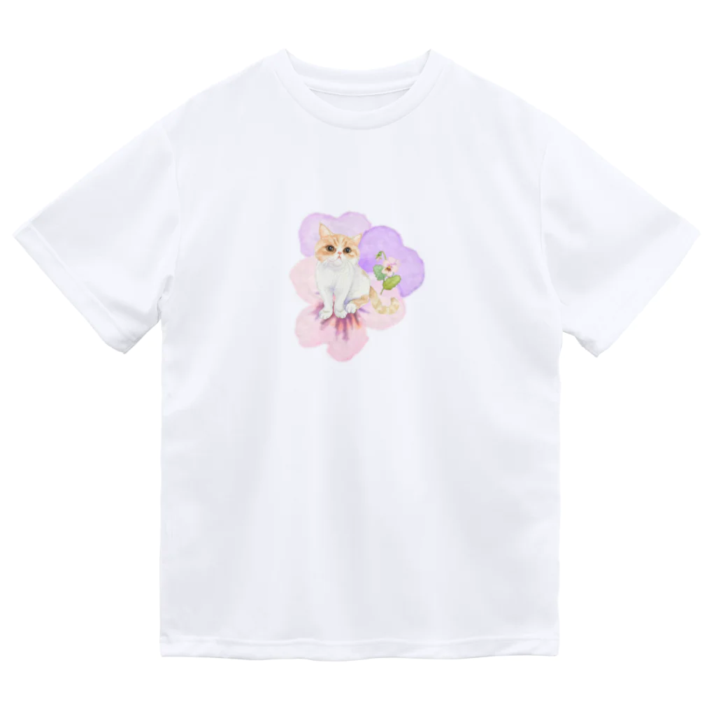 猫が好きすぎる絵描き　キジシマ ミキのエキゾチックショートヘアちゃんとビオラ ドライTシャツ