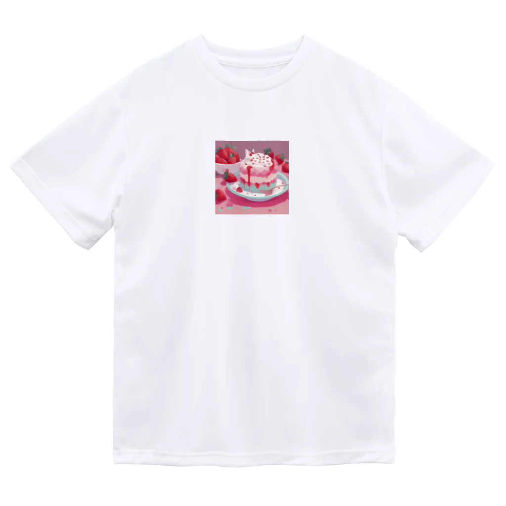 uchakyumaのいちごケーキにネコ ドライTシャツ