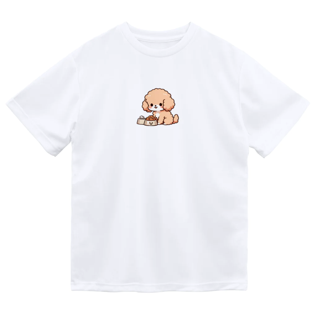 Tokyo_Doodleのもふもふアプリコット　トイプードル　たべる ドライTシャツ