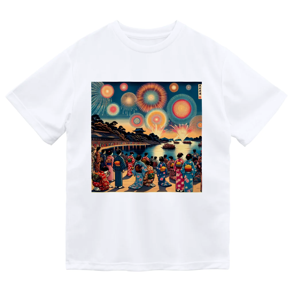 raio-nの夏の花火大会浮世絵スタイルポスター ドライTシャツ