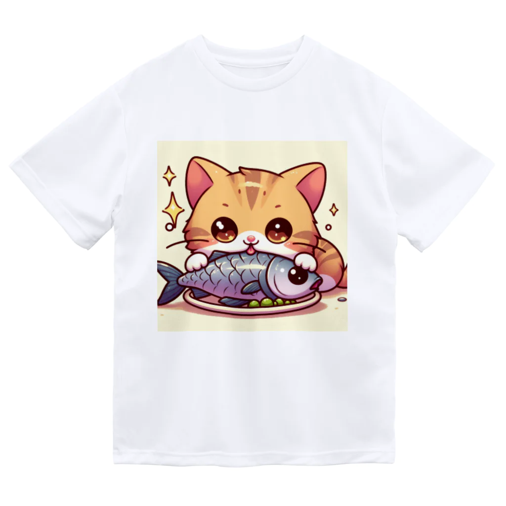 zuuu-の魚を前にドヤ顔にゃんこ☆ ドライTシャツ