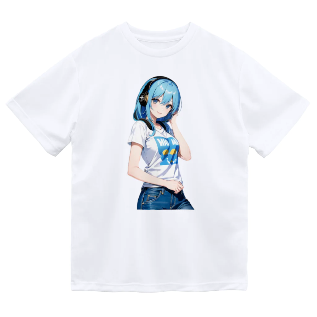 AIオリジナルイラスト　美女男子の青髪美女　名前はミズキ ドライTシャツ