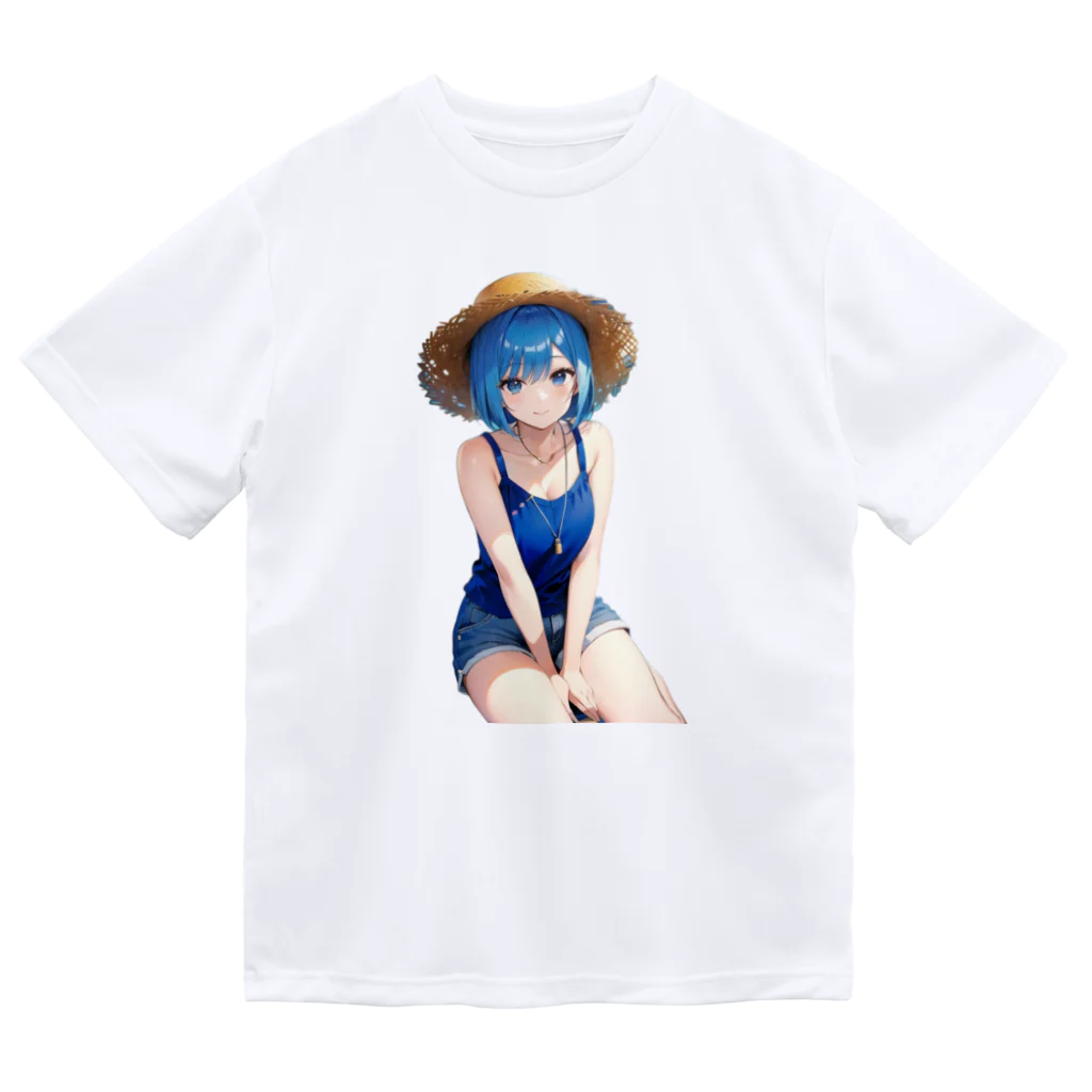 AIオリジナルイラスト　美女男子の華麗なる青髪美少女 ドライTシャツ