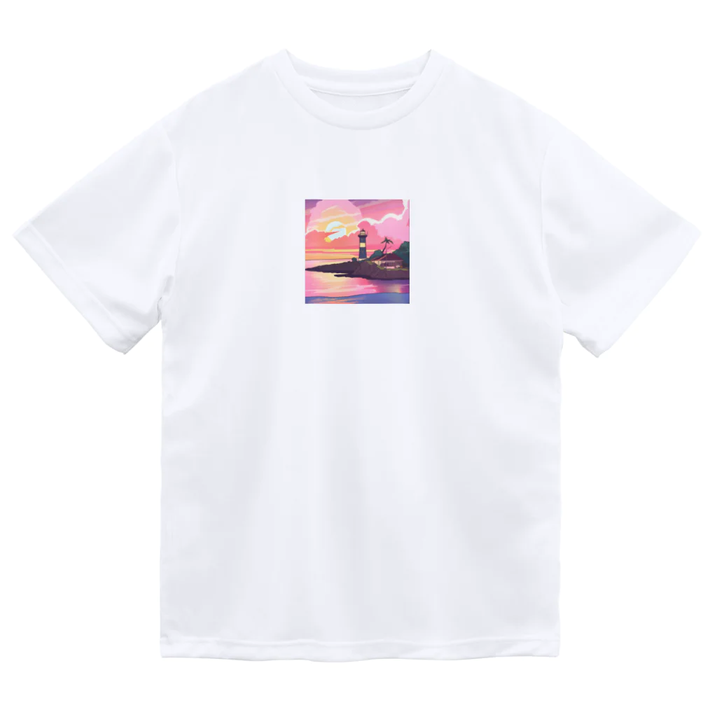 kaori_0546の夕焼けに染まる離島の灯台 ドライTシャツ