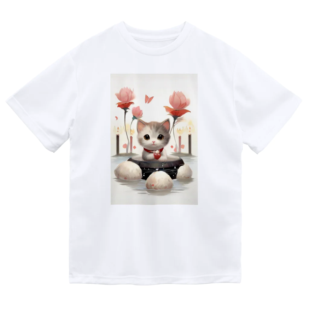 恥ずかしがり屋のねこショップの猫とお花 Dry T-Shirt