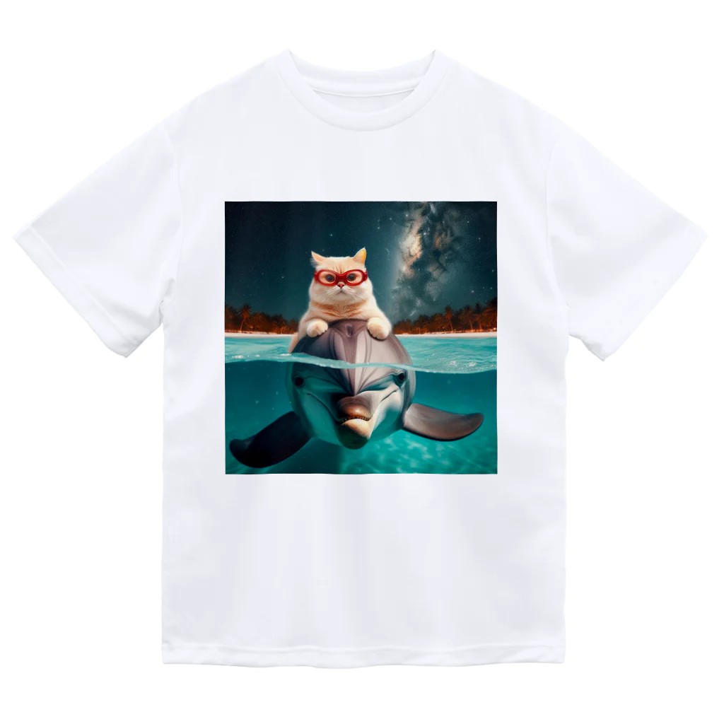 猫と紡ぐ物語のイルカと猫が海を共に泳ぐ異種間の絆が存在 Dry T-Shirt