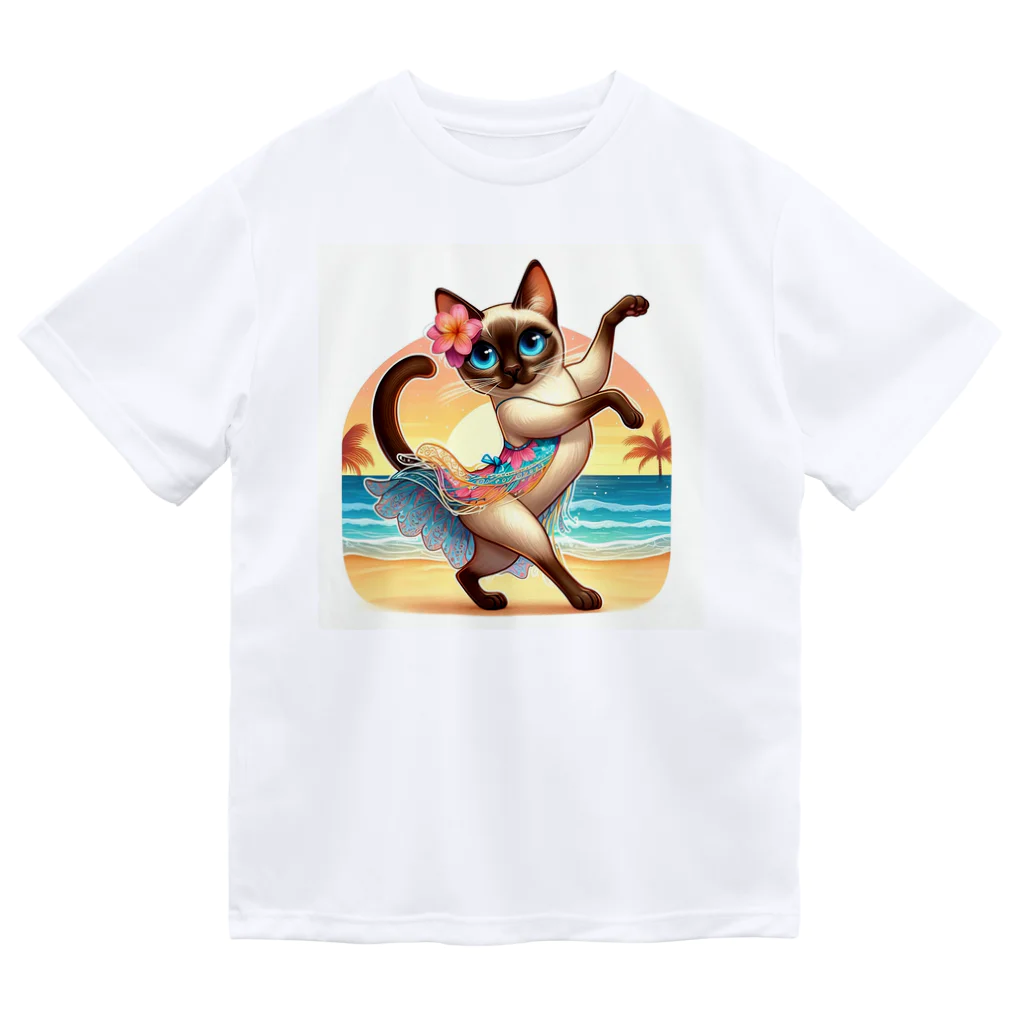 猫と紡ぐ物語のリズム感抜群！長身な白シャムネコがビーチでランバダダンス！  ドライTシャツ