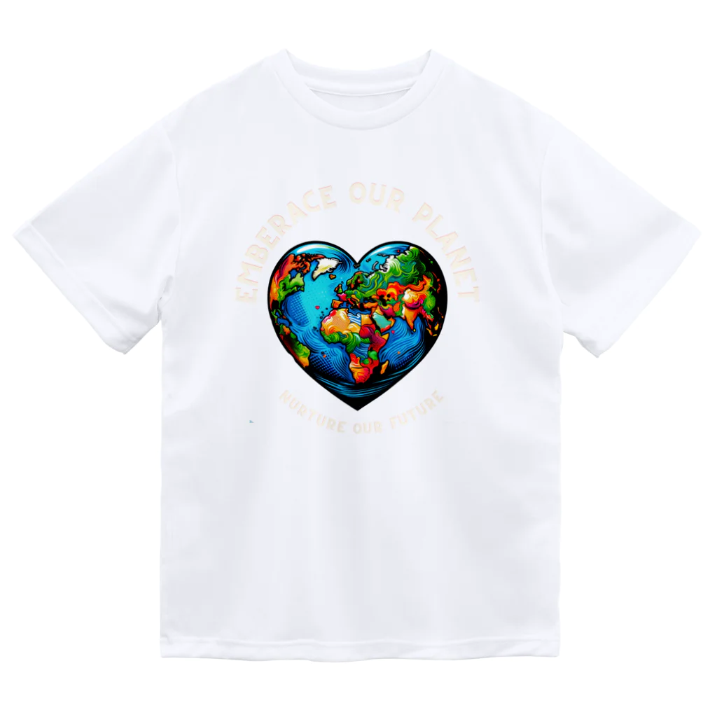 KULIEITAの地球の日　Earth day 地球　ハート　ブルー ドライTシャツ