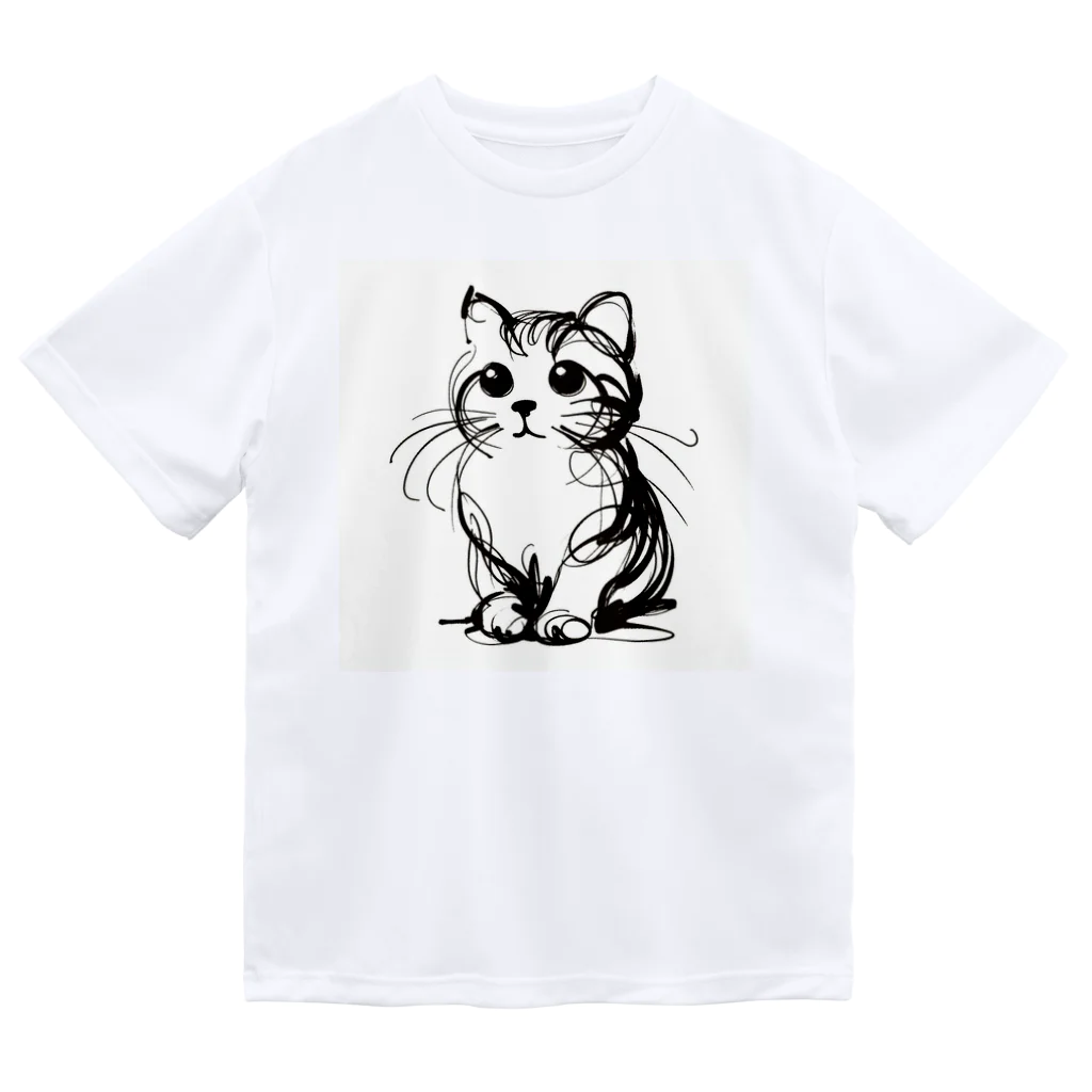 catsの一筆書きで描かれたかわいい猫のイラスト ドライTシャツ