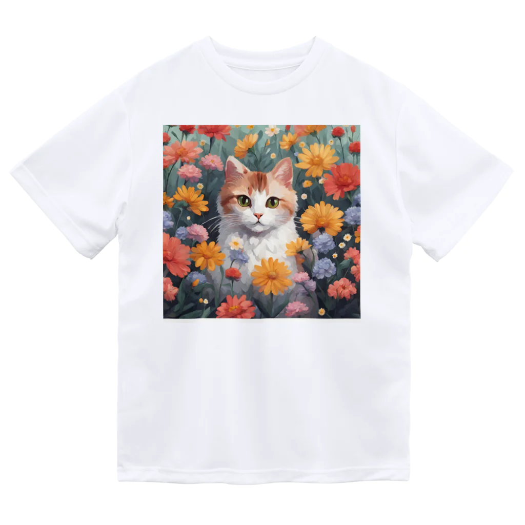 FLOWERアニマルのロココFLOWERキャットコスモス ドライTシャツ