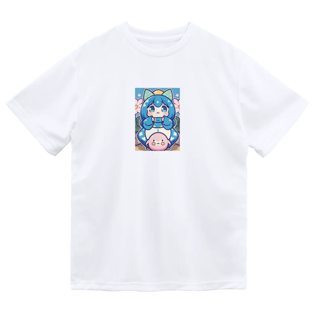 カピパーラ🐻の青い髪の姫とピンクのかわいい生物♪ Dry T-Shirt