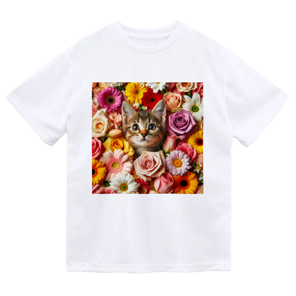 IloveCatの美しい花々と可愛らしい子猫 Dry T-Shirt