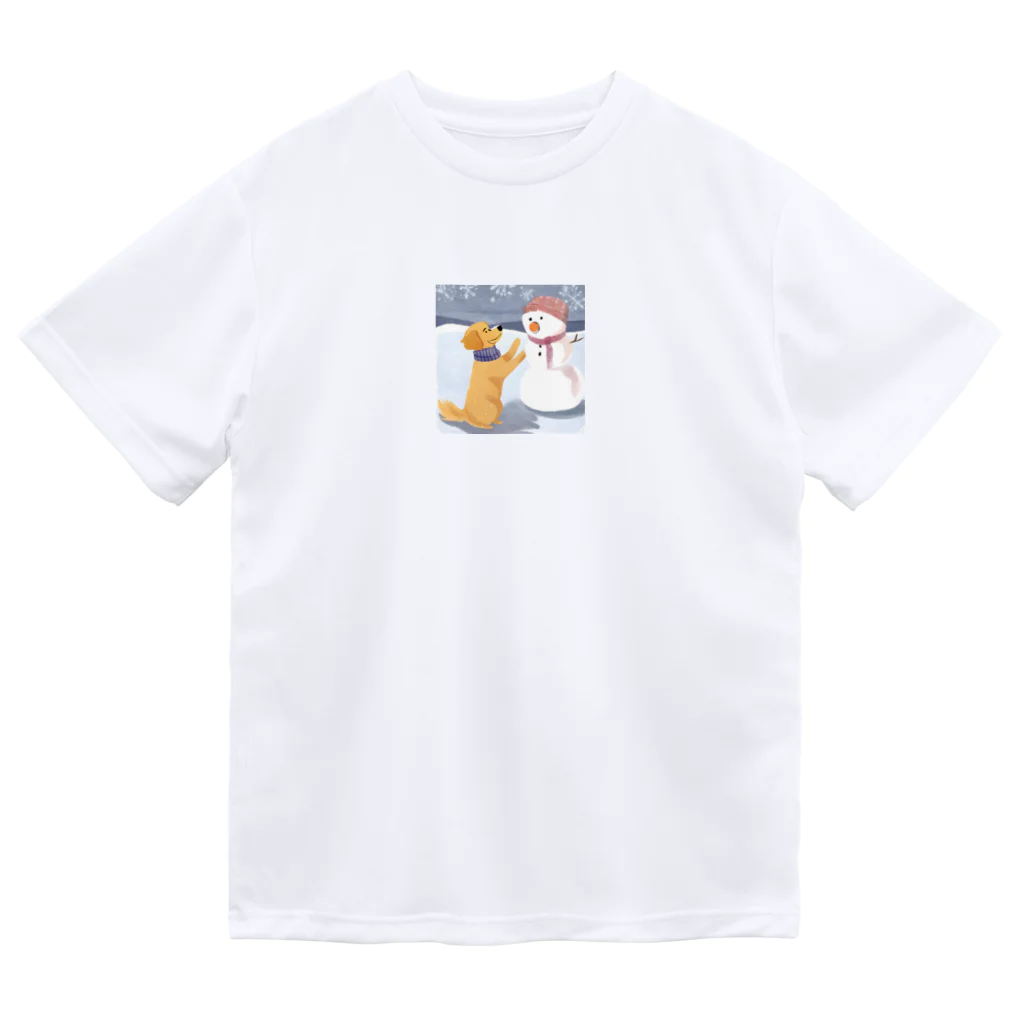 unpu-の雪だるまと犬 ドライTシャツ