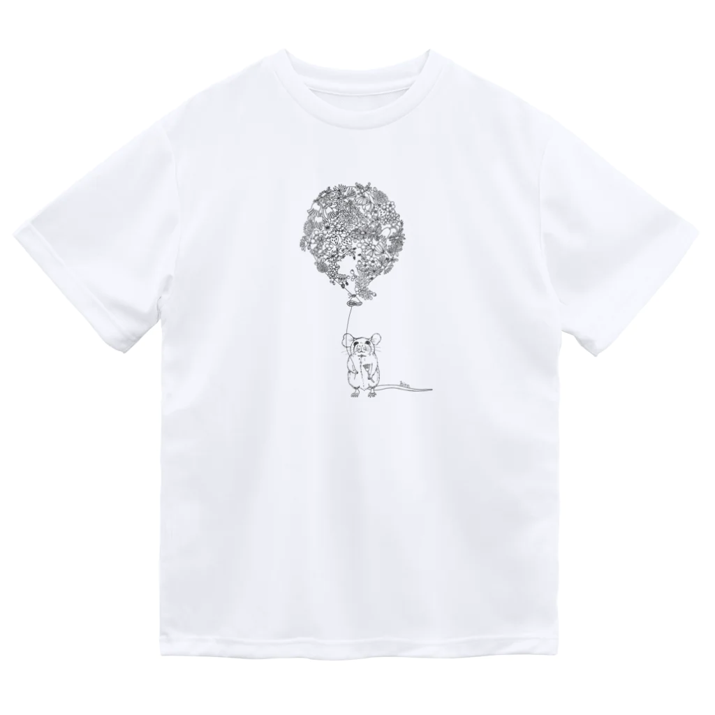 HIRO_OSAKA_illustrationの幸せのネズミさんグレーライン Dry T-Shirt