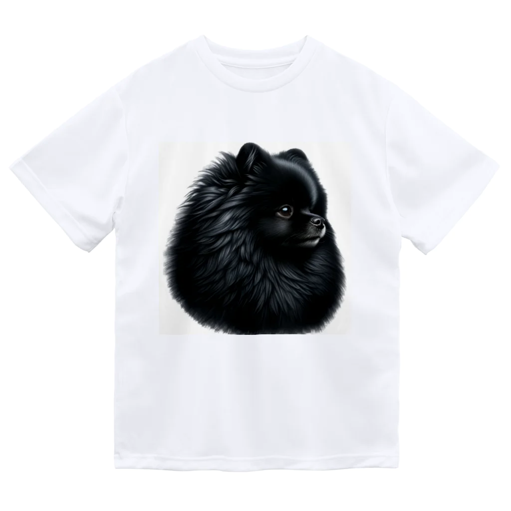 動物大好きの黒いポメラニアン ドライTシャツ