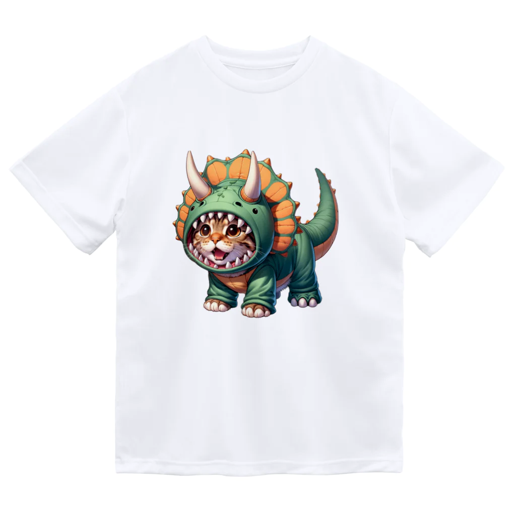 IloveCatのトリケラトプスのフードを被った子猫 Dry T-Shirt