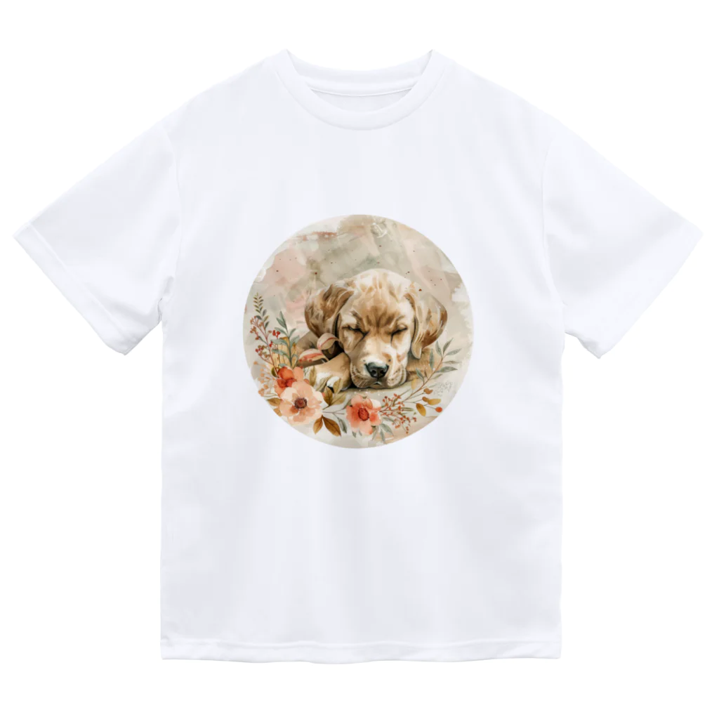 Petia Bloomの水彩風犬と花 Dry T-Shirt