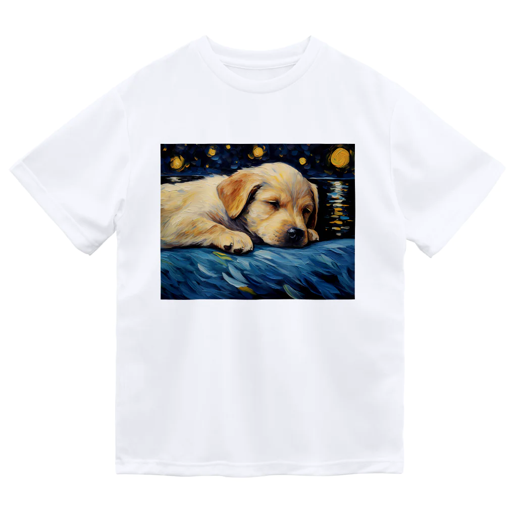 Dog Art Museumの【星降る夜 - ラブラドールレトリバー犬の子犬 No.2】 ドライTシャツ