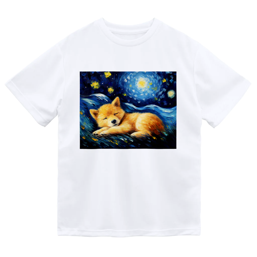 Dog Art Museumの【星降る夜 - 柴犬の子犬 No.1】 Dry T-Shirt