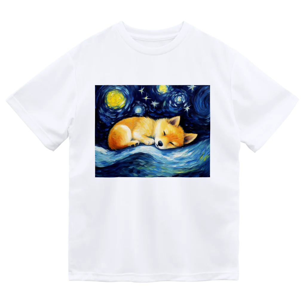 Dog Art Museumの【星降る夜 - 柴犬の子犬 No.2】 ドライTシャツ