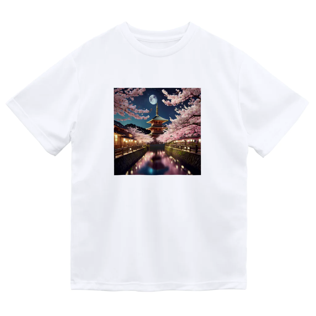 chan-takehaniの 月明かりの下の桜 ドライTシャツ
