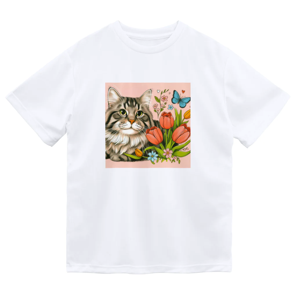 Y m @Y's shopの猫とチューリップ Dry T-Shirt