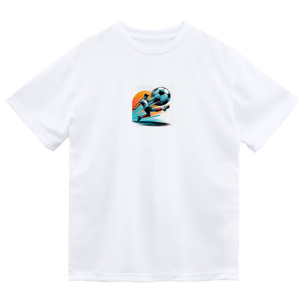 pothossysの夕日を背にサッカーボールを蹴りシュート Dry T-Shirt