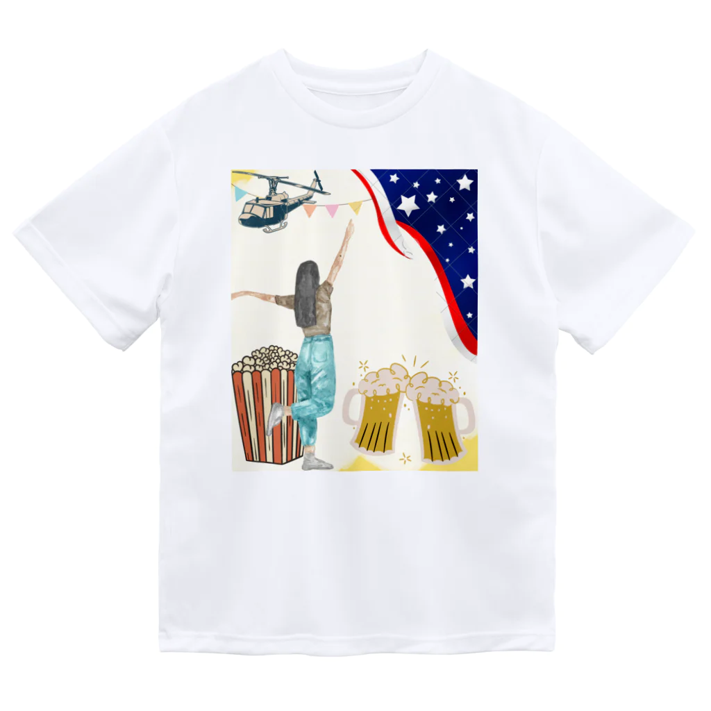 のんきな木のビール大好きアメリカン女の子 ドライTシャツ