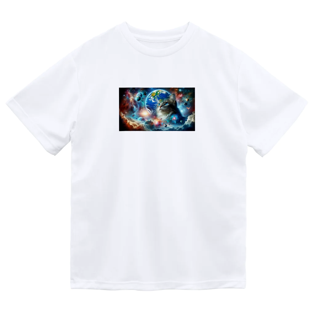 space catの宇宙と一体化猫 ドライTシャツ