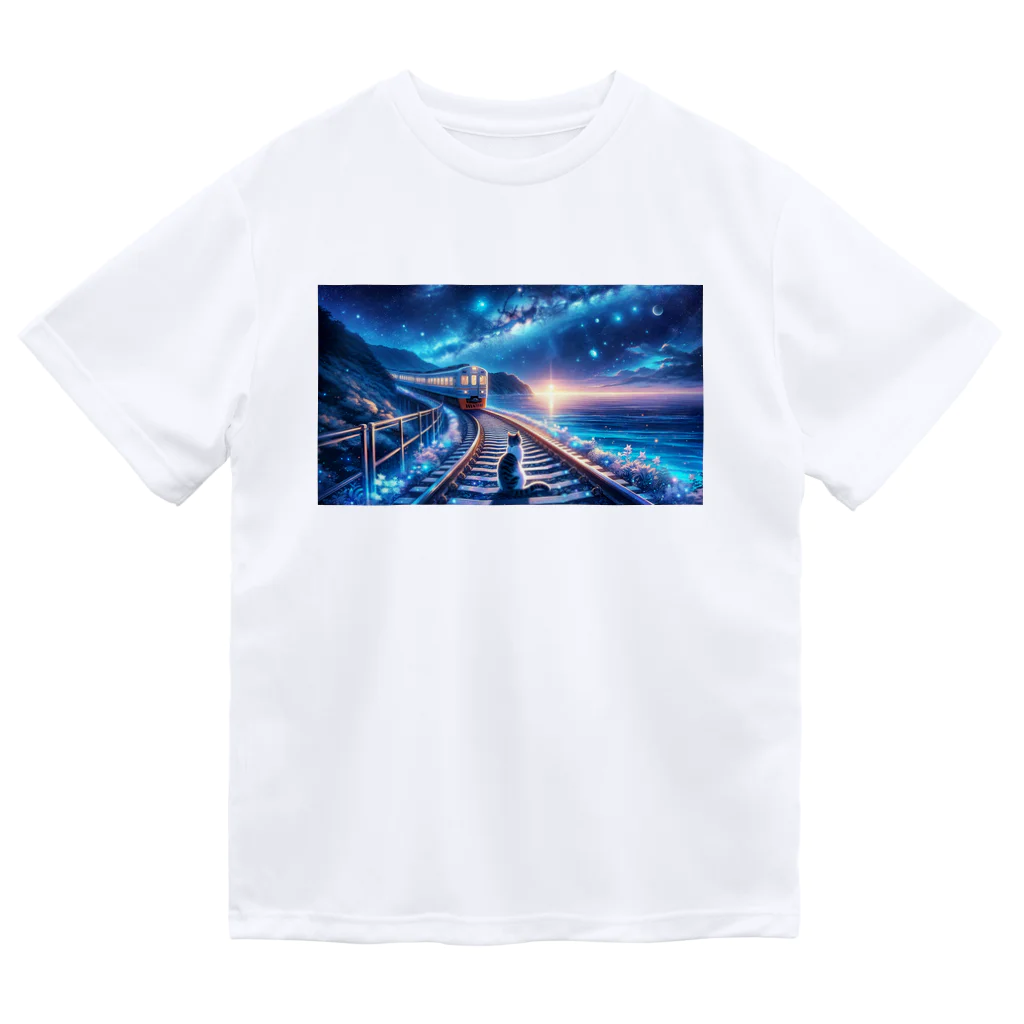 space catの銀河鉄道の猫 ドライTシャツ