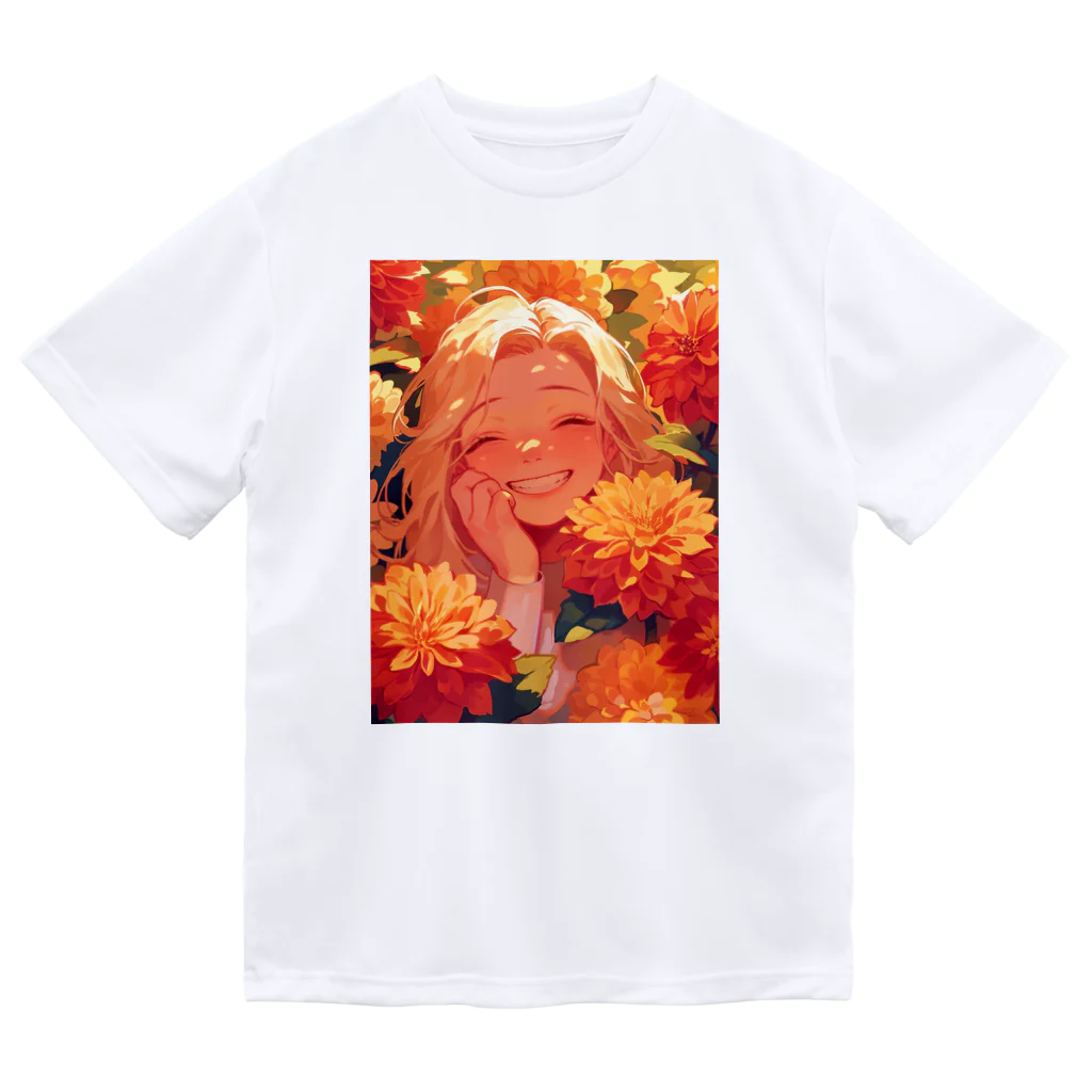 AQUAMETAVERSEのダリアの花の中の笑顔　なでしこ1478 ドライTシャツ