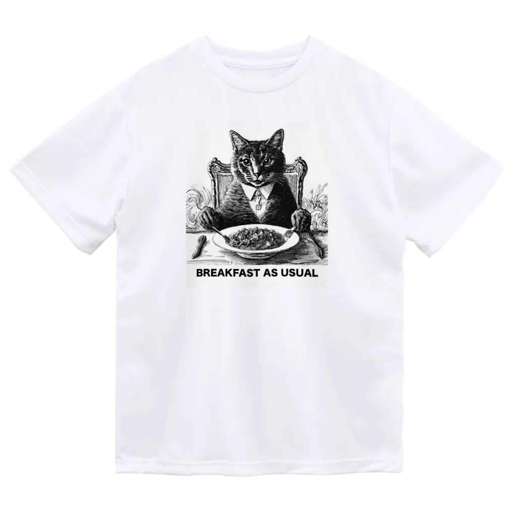 黒猫ファブリックのBreakfast as usual ドライTシャツ