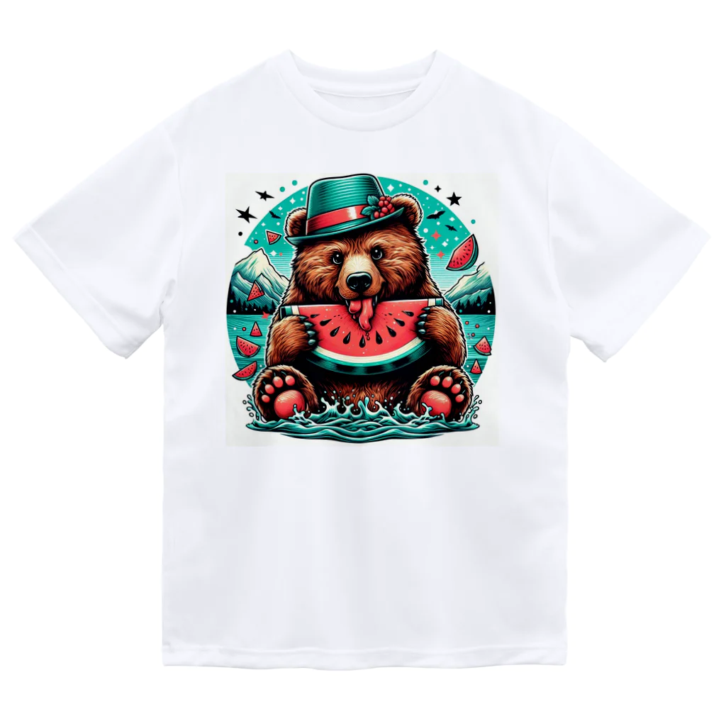 akiramenの熊とスイカ ドライTシャツ