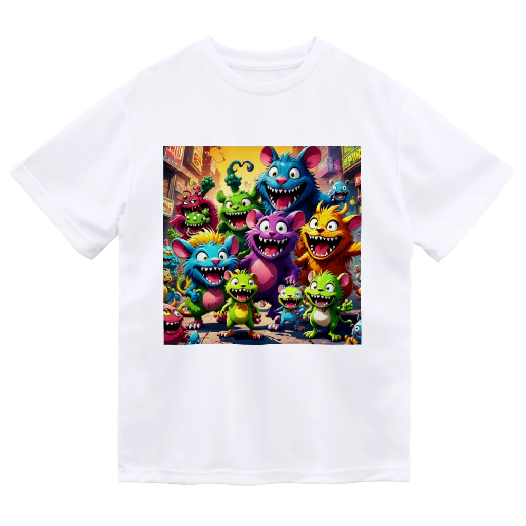 LEAD !のモンスターの親子が笑顔で楽しそうに遊んでいる風景 ドライTシャツ