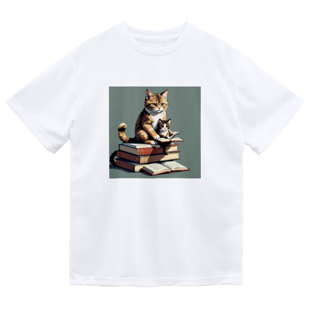 三毛猫shopの本を読む猫 ドライTシャツ