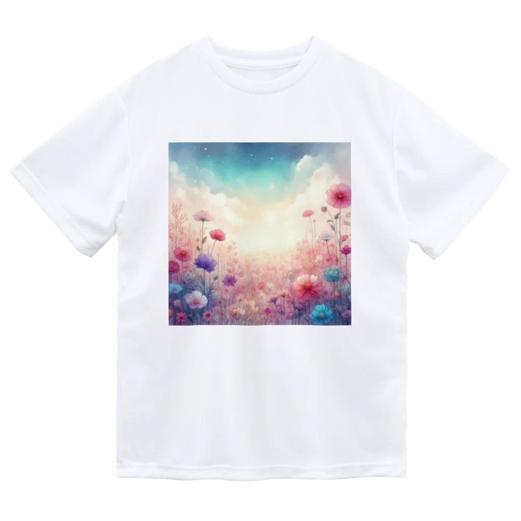 花とイロドリ。の水彩タッチの花畑 ドライTシャツ