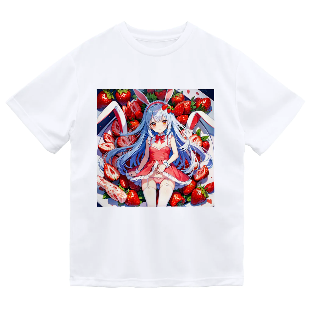 ピンクリボンのいちごうさぎ03 ドライTシャツ