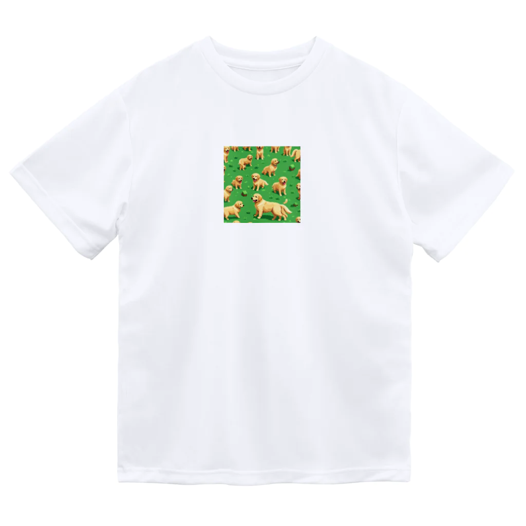 kinnirono-inuのドット絵　たくさんのゴールデンレトリバー２ ドライTシャツ