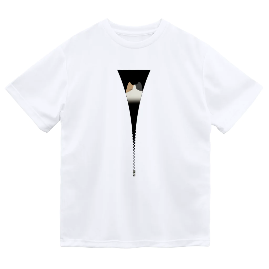 y-sasのファスナー猫　三毛もた ドライTシャツ