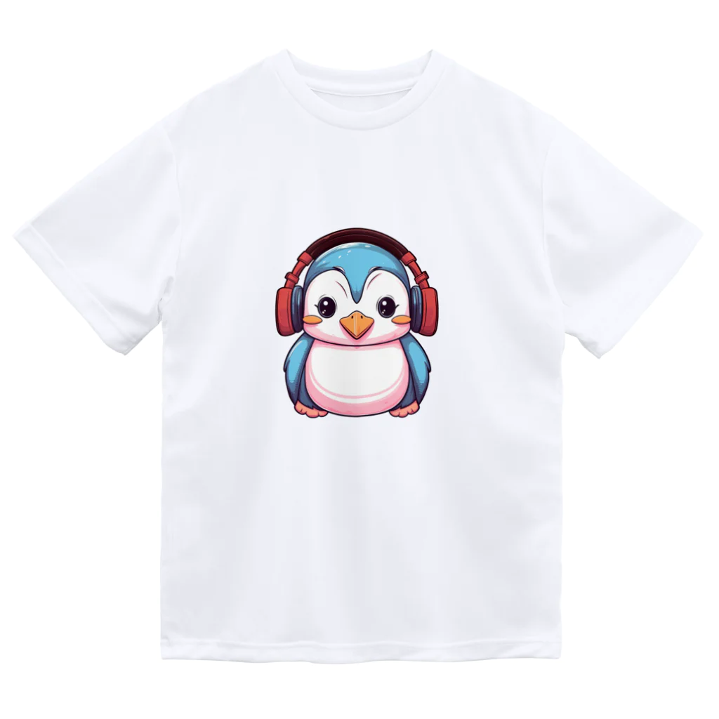 Vasetti_pressの赤いヘッドホンを付けているペンギン ドライTシャツ