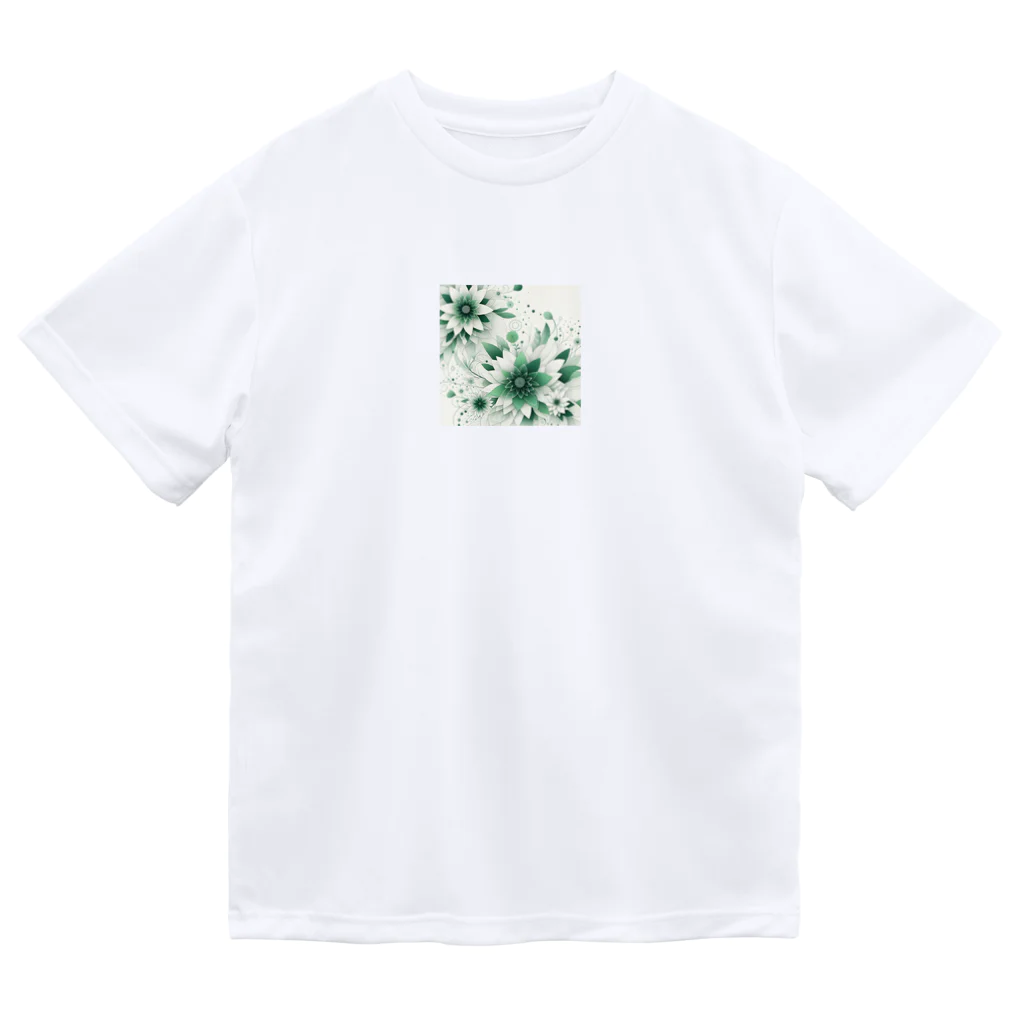 アミュペンの数学的なデザインを持つ緑と白の花 ドライTシャツ